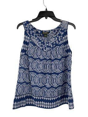 Eddie Bauer Sleeveless Top Womens L Blue White Cotton Used